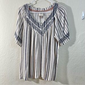Knox Rose Women Embroidered Blue/White Striped Blouse Size medium Casual Travel